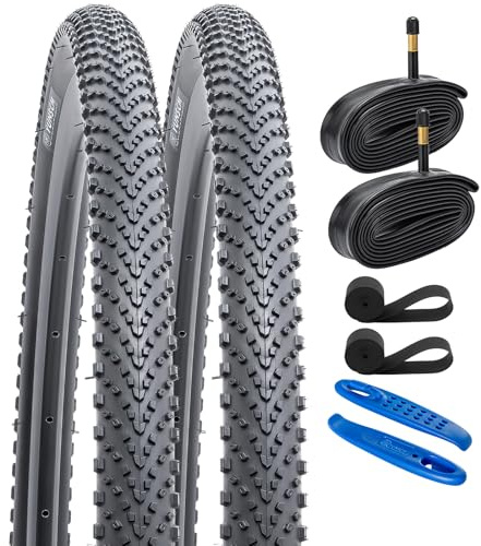 YunSCM 2Pcs 60TPI Nylon Pannensicher 28 Zoll Reifen 28x1.40 700x35C Mantel 35-622 und 2Pcs 700C Schlauch AV48mm Valve kompatibel Mountainbikes, Citybikes 700x35C 37-622 Faltbar Fahrradreifen