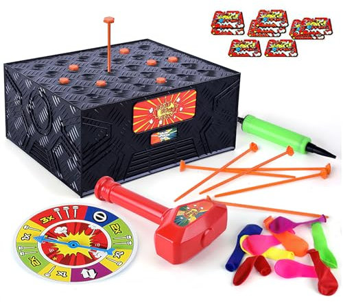 Juego de Explosión de Globos, Divertido Juego de Mesa para Fiestas Familiares con Globos Portátil para Niños y Adultos, Juego de Explosión de Globos Caja de Explosión Loca para Banquete Escuela Fiesta