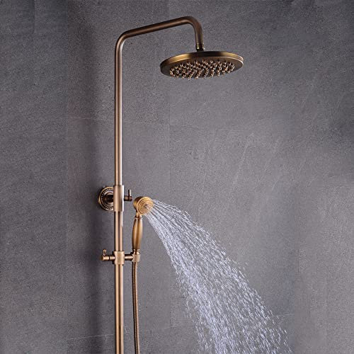 Retro Duschsystem Kupfer | Duschset Regendusche mit Armatur Shower System Duschamatur mit Regenduschkopf und Handbrause | Einfache Installation | Edelstahl Top Spray