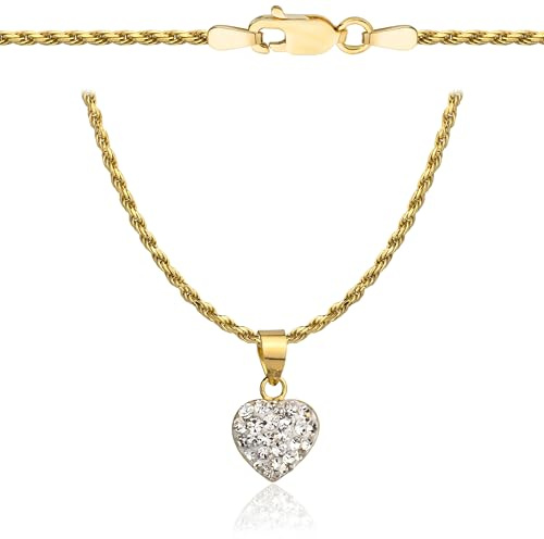 AMAR PRAGNA Damen Gold Herz Kette 585/925, Liebeskind-Kette, Geschenke für Freundin und Frauen