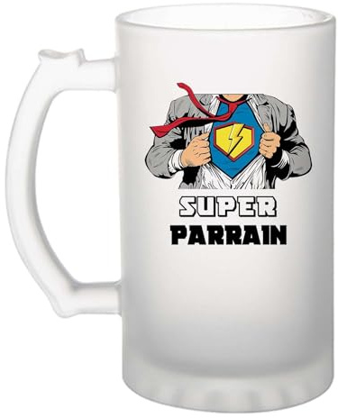 Planetee Chope de bière Super Parrain | Verre à bière Pinte Famille Ami Cadeau Noël Anniversaire Homme