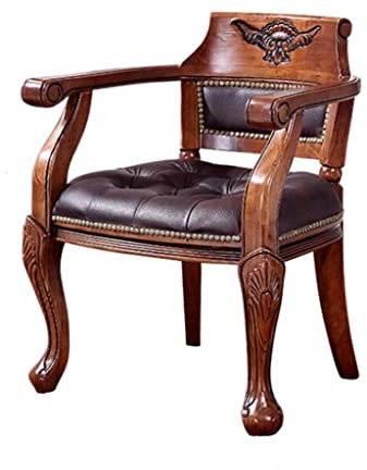 Stuhl Esszimmer, Lesestuhl Leder, Mid-Century Rindsleder Akzentstuhl Mit Geschnitzten Armlehnen Bequeme Ohrensessel Mit Rückenlehne Für Wohnzimmer Schlafzimmer Ruhen Aus Massivem Hartholz