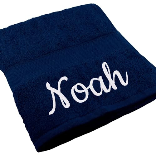Deitert Handtuch Juist mit Namen oder Wunschtext Bestickt, personalisiertes Duschtuch, individuelles Badetuch, 100% Baumwolle, 50 x 100 cm Navyblau