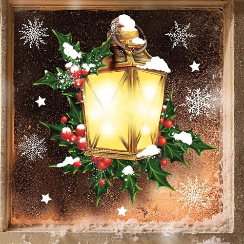 Wandtattoo Loft Fensterbilder Weihnachten mit winterlicher Laterne Motiv – Wiederverwendbar – A4 Bogen – Weihnachstdeko Fenster Kinderzimmer, Weihnachtsbilder Fenster, Fensterbild Winter