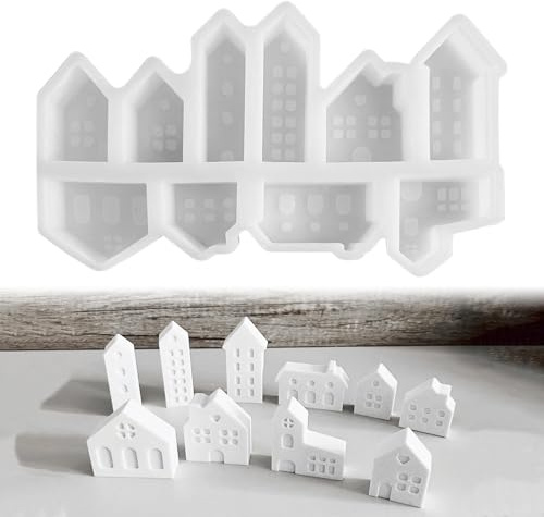 Silikonformen Gießformen Häuser, Silikonform Haus, 10 Verschiedene Mini Haus Gießformen Silikon, Mini Haus Kerzenformen zum Gießen, Silikonform Gießform für DIY Kerzen, Gips, Handwerk (O)