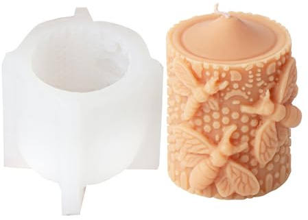 JS MOLD Kerzenform Silikon,Bienenwaben Stumpenkerze Silikonform Kerzenform,3D Biene Honigwabe Kerzengießform Silikon,Zylinderkerzenformen für die Herstellung von Kerzen, Seifen (ZHF10933)