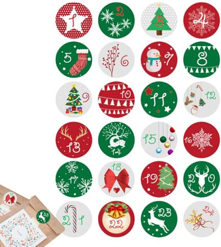 Adventskalender Zahlen Aufkleber 24 Sticker Zahlenaufkleber 1-24 Weihnachten Weihnachten Aufkleben Für DIIY Weihnachtskalender Ideen, Zum Selber Basteln & Weihnachten