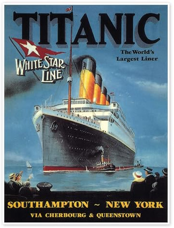 Posterlounge White Star Line Titanic, 1912 Poster | 30 x 40 cm Blau Wandbilder Wanddeko