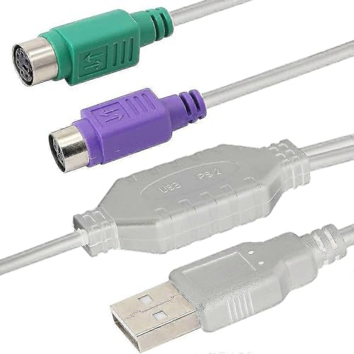 TECHZOCO Cable conversor PS2 a USB, Adaptador de USB a Cable del Teclado y el ratón, Conmutador KVM, convertidor para Teclado y ratón, Compatible con Windows y Linux, 15 cm, Gris
