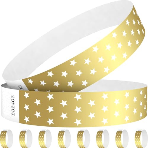 WM infinite Gold Stars Paper Wristbands for Events, 100 Count 3/4 Paper Wrist Band for Event Entry, Festivals, Parties, Clubs (Gold, 100)