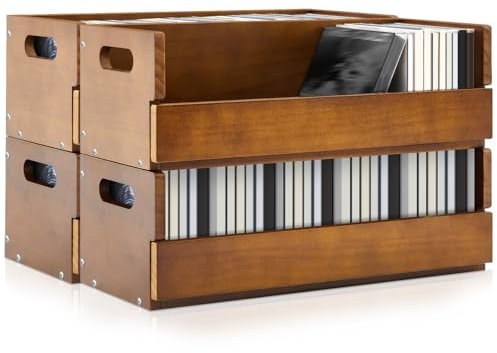 CroBlissful CD-Aufbewahrungsboxen aus Holz, mit Tragegriffen, Organizer-Regal für Filmhüllen, DVDs, jedes Set kann bis zu 36 CDs aufbewahren (braun)