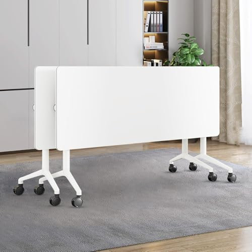 Klappbarer Konferenztisch, moderner weißer Konferenztisch, klappbarer mobiler Trainingstisch mit leisen Rädern, abgerundete Ecken, Design für Büro, Klassenzimmer
