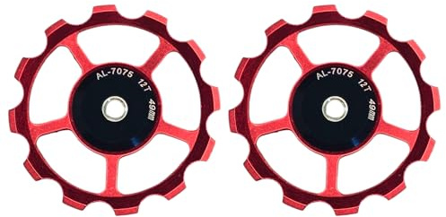 cyclingcolors 2X Fahrrad Riemenscheibe Schaltwerk Führungsrad Aluminium 7075 Rot mit 689-2RS Abgedichtetes Lager Hintere Schaltrollen Mountainbike Rennrad, 12T