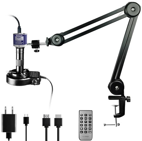 RUZIZAO Digital Mikroskop, 48MP 4K 1080P HDMI Typ-C/USB Industrielle Video Digitales Mikroskop Kamera, 150X Zoom C-Mount Objektiv Klappbarer Ständer LED-Ringlicht Lötmikroskop für Elektronik-Reparatur