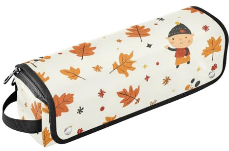 Foiosoh 2 in 1 Hair Tools Organizer with Heat Resistant Pad Double-Layer Travel Carrying Case for Flat Irons, Straighteners, Curling Irons, Fall Leaves Beige