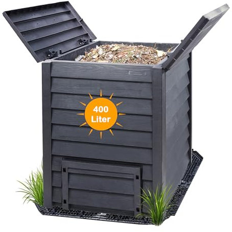Yoursol Thermo Wood Komposter 400 L, inkl Bodengitter, Komposter Garten aus Kunststoff anthrazit-braun, Thermokomposter mit Bodengitter, Composter Garten, Kompostierer Garten