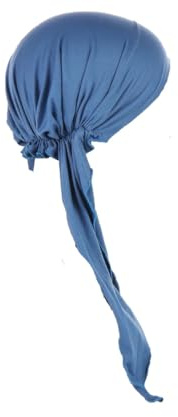 Pre Tied Headwrap Headscarf Chemo Headwear Beanie Head Cover Scarf Turban Cap Alopecia Bandana (Plain Blue)