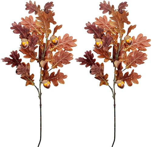 SNAIL GARDEN 2 Tiges Florales Artificielles de Chêne Automnal avec Glands - 100cm, Grandes Branches Décoratives pour Vase, Déco Automne pour Mariages, Porches, Cours