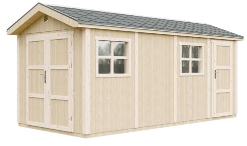 Casetta da giardino di qualità premium 8.52 + 2.95 m² - H252x250x530 cm - Costruzione in pannelli LP Smartside - Con pavimento e Tegole Bituminose - Timbela M915C