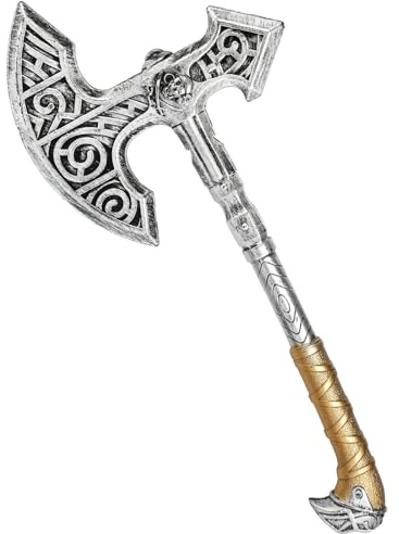 Viking Axe PU Foam Axe Toy Props, Plastic Battle Axe Costume Halloween Axe Cosplay Accessories Gold