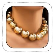 SAVNOJW Dainty Chunky Gold Big Beaded Balls Stretch Necklace for Women Statement Large Round Ball Beads Collar Choker Necklaces Vintage Exaggerated Party Jewelry Gifts, One Size, Metal, No Gemstone