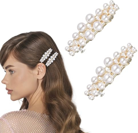 Shimmeroo 2Pcs Pearl Hair Clip,Classic Pearl Hair Accessories-French Bridal Hairs Pins for Party Wedding Fancy Barrettes Christmas Gifts