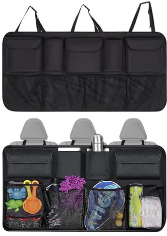 Dyiouxin Organizer Bagagliaio Auto,8 tasche contenitori Portaoggetti,con 3 cinghie di regolazione,Pieghevole Organizer per Sedile Posteriore Autos