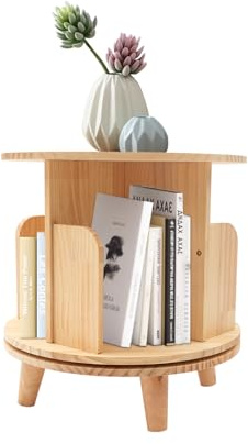 CHIMHOON 4 Fächer Mini Holz Bücherregal, Aktenregal, Drehregal, Standregal, Drehbares Bücherregal Rack, 360°Drehbar Standregal Drehregal, 1 Ebenen Büroregal Lagerregal, Bücherschrank