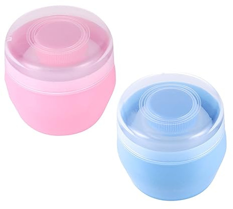 Toddmomy 2 Stück Babypuder Kasten aus Pp mit Großer Kapazität und Praktischer Puderquaste Verhindert Pulververlust und Einfache Einhandbedienung für Empfindliche Babyhaut