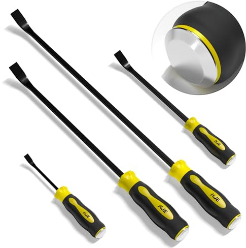 KJE 4-Piece Heavy Duty Pry Bar Set (8,12,18,24) - Automotive Pry Bar set with Strike Cap & Angled Tip for Auto Repair, Demolition & Construction