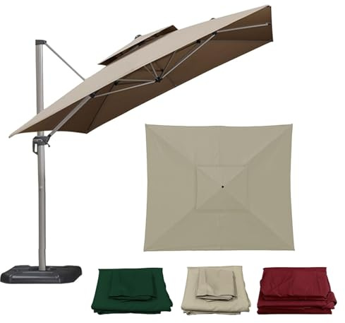 Garten Sonnenschirm Ersatzbezug 2.5x2.5m 3x3m Quadratisch Terrassen Tischschirm Ersatzabdeckung, UV-Schutz Wasserdicht Outdoor Ampelschirm Bezug, 8 Streben Marktschirm Ersatz Stoff(Light-Khaki,2.5x2.5