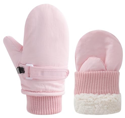 Fjquamitix Kids Warm Gloves Winter Waterproof Snow Mittens Warm Fleece Lined Gloves for Girls Boys Adjustable Wristband Thermal Mittens for Skiing Outdoor Causal Use (Pink, M(2-4Y))