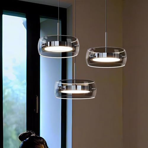 Aleaty Moderne Kristall Glas Anhänger Küchenlampe LED Dimmbar Pendelleuchte Wohnzimmerlampe Esstisch Hängeleuchte Höhenverstellbar mit Fernbedienung Pendellampe für Kücheninsel Esszimmer (B 3 Licht)