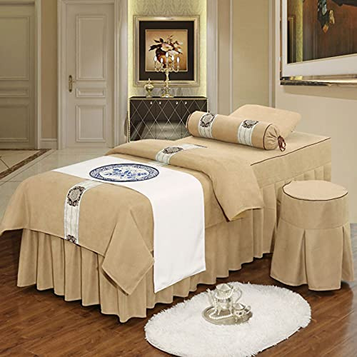 Set di lenzuola per lettino da massaggio in microfibra, 4 pezzi, tinta unita, per lettino da massaggio, per la bellezza del viso, biancheria da letto traspirante e riutilizzabile