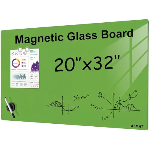 AFMAT Rahmenlose Glas-Magnettafel 50x80 cm, Premium Glas Magnetboard Whiteboard, Hochglänzend, Magnettafel für Wand - Inkl. Magnete, Stift & Tafellöscher, Whiteboard für Büro, Küche, Wohnung,Grün,GB05