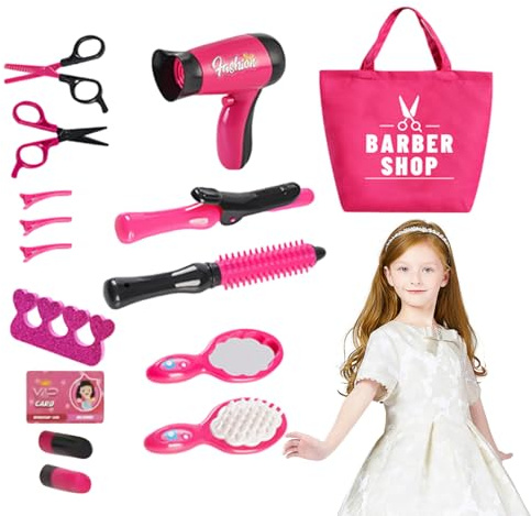 Set di acconciature per bambini - Kit giocattolo con asciugacapelli e strumenti di bellezza, gioco educativo per ragazze, accessori colorati per gioco d'imitazione a casa o feste