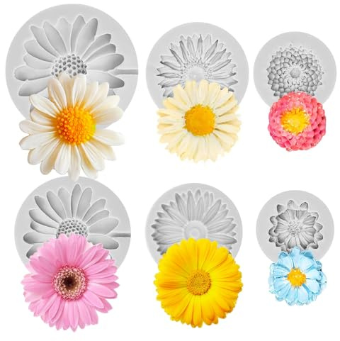 Silicone Flower Moulds for Clay Candle Making 6Pack – 3D Daisy Chocolate Fondant Molds Set – Food Grade Silicone Craft Moulds for Cake Decorating Soap – DIY Baking Crafting Projects Mould Kit