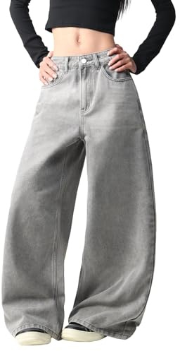 OYICAI Damen Baggy Jeans Weite Beine Denim Hose Vintage Y2K Loose Fit | Femininer Streetwear Skate Style,2000er Skater Streetwear,Jeansstoff, locker bequeme Passform,2026 Trendmode