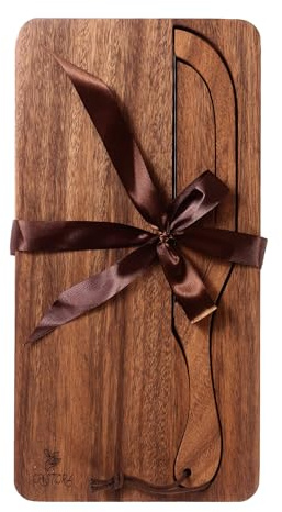 Walnuss Holz Schneidebrett mit Magnetischem Edelstahlmesser, Premium Küchenbrett aus Walnussholz, Integriertes Brotmesser Geschenk, Brot und Gemüseschneiden, bagel-brotschneidebrett, 39x20x2 cm