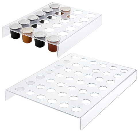 GOMAKERER 2 Pcs 2 Sizes 66 Slots Acrylic Pod Drawer Organizer, Coffee Pod Holder Clear Pod Organizer Tray for Drawer or Countertop Storag (13.6x10.2/15.8x12Inch)