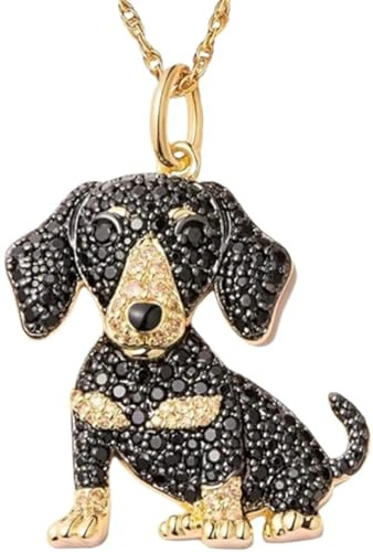 DUTACK Collar de perro salchicha de moda con circonitas cúbicas doradas para mujer, accesorio de animales personalizados con caja blanca