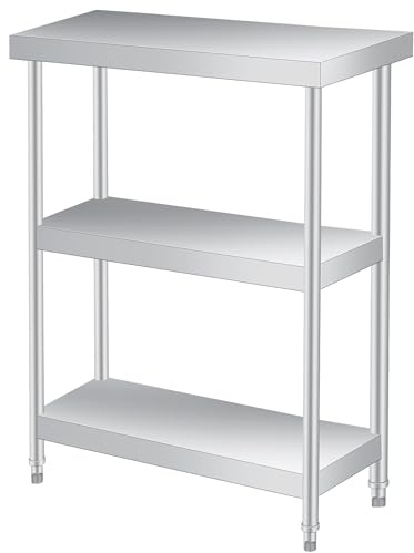 Garvee Arbeitstisch Edelstahl 61x 36 x 86 cm, 3 Ebenen Küchentisch Zubereitungstisch, 920 kg Tragkraft, Mit 4 Rädern, Edelstahltisch Für Gewerbliche Restaurants Outdoor Küche
