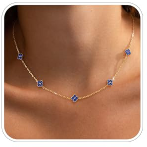 ZOERAY Collier Femme Or avec Zircone Cubique Trefle A 4 Feuille Pendentif