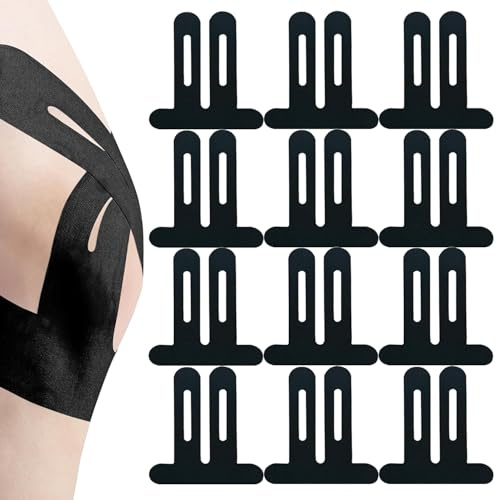 Mockotta 12 Stück PreCut Kinesiotapes Knie,Wasserdichtes und Atmungsaktives Kinesiotapes Vorgeschnitten,Geeignet für Knie,Muskelunterstützung, Knie Tape für Laufen, Training und Regeneration(Schwarz)
