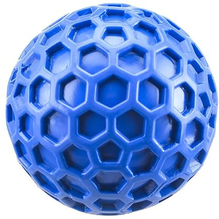 Pelota chirriante para perros masticadores agresivos, juguete masticable TPR de panal azul de 3 pulgadas, bola interactiva de búsqueda, juguete fácil de limpiar para aliviar el estrés y el