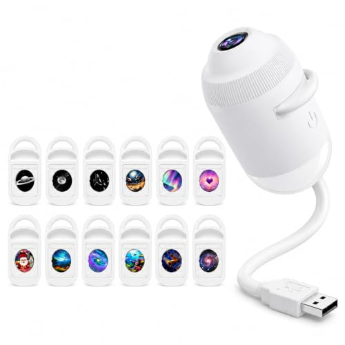 Galaxy Projector Night Light, 2-in-1 USB Star Projector with 12 Films | 360° rotating ocean and galaxy effects, plug-and-play USB power, ideal for bedrooms, bedtime ambience and parties