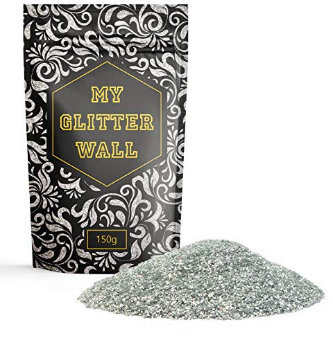 MyGlitterWall Silber Glitzer für Dispersionsfarbe, 150 g, Glitzer für Wandfarbe zum mischen, Glitter Farbzusatz - perfekt für innen und außen