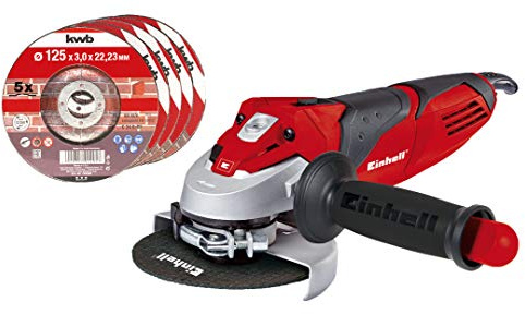 Einhell Winkelschleifer TE-AG 125/750 Kit (750 W, Scheiben-Ø 125 mm, Schlüssel im Zusatzhandgriff, inkl. Dia-Trennscheibe, im Koffer) + kwb Kraftixx Trennscheibe Stein Durchmesser 125 mm 792295