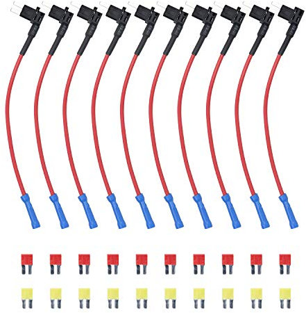 RECOIL FT4-10 Confezione da 10 fusibili per auto da 12 V, adattatore per fusibile aggiuntivo per circuito ACZ, fusibile a lama ACZ/micro 2 con 10 fusibili da 10 A e 20 A