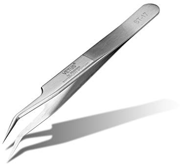 Ögonfranspincett volymteknik – för ögonfransförlängning med enstaka ögonfransar – original VETUS ST-17 – böjd – längd 120 mm